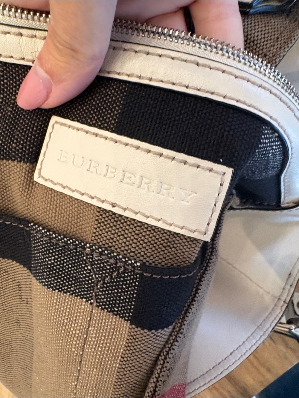 Burberry Brown Canvas Shoulder Bag with Striped Accents - Picture 6 of 11